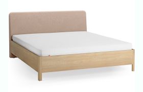 Doppelbett | Eiche massiv | 180 x 200 cm | Farbe: Eiche / Ecru | weich gepolsterte Kopfstütze | inkl. Lift up Lattenrost | dezent abgerundete Form