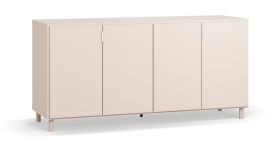 Kommode / Sideboard | 4 Falttüren | Farbe: Beige | 3 Schubladen | Maße: 160 x 47 x 77 cm | 4 Fächer | Soft-Close-Funktion | für Wohnzimmer