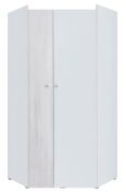 Jugendzimmer - Drehtürenschrank / Eckkleiderschrank Floreffe 02, Farbe: Weiß / Eiche weiß - Abmessungen: 190 x 90 x 90 cm (H x B x T)
