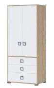 Kinderzimmer - Drehtürenschrank / Kleiderschrank Benjamin 13, Farbe: Buche / Weiß - 198 x 84 x 56 cm (H x B x T)
