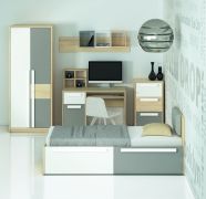 Jugendzimmer Komplett - Set A Greeley, 8-teilig, Farbe: Buche / Weiß / Platingrau