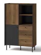 Kommode Mairenke 04, Farbe: Walnuss / Schwarz matt - Abmessungen: 140 x 88 x 40 cm (H x B x T)