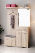 Garderobe mit Sitzgelegenheit Bratteli 04, Farbe: Eiche Sonoma - Abmessungen: 203 x 120 x 32 cm (H x B x T), mit Sitzkissen