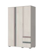 Großer Kleiderschrank für Kinderzimmer / Jugendzimmer Peter 09, drei Türen, Farbe: Kiefer Weiß / Beige / Rosa / Blau, Maße: 200 x 128 x 56 cm, Soft-close