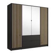Kleiderschrank mit 2 Spiegeltüren | 200 x 54,5 x 200,5 cm | 2 Schubladen | 10 Fächer | 4 Drehtüren | Metallgriffe| 1 Kleiderstange | Iraklio 06 | Lamellen