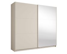 Kleiderschrank | 1 Kleiderstange | 6 Fächer | 221 x 60 x 207 cm | Metallgriffe | mit Spiegel | Kaschmir | Soft-Close-System | Igoumenitsa 03 | 2 Schiebetüren