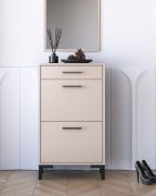 Schuhschrank / Schuhregal Creola 02 | 1 Schublade | 2 Kippschubladen | 4 Fächer | Maße: 55 x 34 x 94 cm | Farbe: Kaschmir | Griffe: Kunststoff