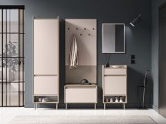 Garderobe Komplett Set | Farbe: Eiche Cremona / Kaschmir | Soft-Close-Funktion | Garderobenschrank | Kommode | Schuhschrank | Garderobe mit sieben Haken