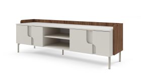 TV-Unterschrank | Farbe: Kaschmir / Alba-Walnuss | 4 Drehtüren | 4 Fächer | 160 x 42 x 51 cm | Push-to-open Funktion | TV-Board | Beine: Metall