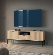 TV-Unterschrank | geriffelte Front | Farbe: Eiche Vicenza | 2 Türen | 1 Schublade | Maße: 154 x 39 x 56 cm | Griffe & Beine: Schwarz | ABS-Kanten