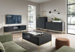 Wohnzimmer Komplett - Set O Worthing, 4-teilig, Farbe: Schwarz / Gold