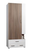Schrank Bulolo 22, Farbe: Weiß / Nuss - Abmessungen: 198 x 80 x 50 cm (H x B x T)