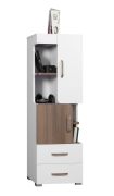 Schrank Bulolo 09, Farbe: Weiß / Nuss - Abmessungen: 139 x 45 x 38 cm (H x B x T)
