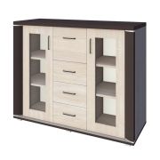 Vitrine Aitape 43, Farbe: Sonoma Eiche dunkel / Sonoma Eiche hell - Abmessungen: 105 x 135 x 40 cm (H x B x T)