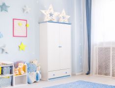 Kleiderschrank Kiefer Vollholz massiv weiß blau lackiert 003 - Abmessung 182 x 80 x 60 cm (H x B x T)