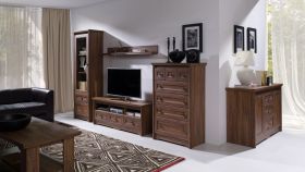 Wohnzimmer Komplett - Set A Pikine, 6-teilig, Farbe: Eiche Dunkelbraun