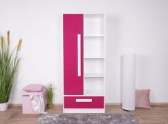 Kinderzimmer - Drehtürenschrank / Kleiderschrank Walter 03, Farbe: Weiß / Rosa Hochglanz - 191 x 80 x 40 cm (H x B x T)