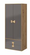 Jugendzimmer - Drehtürenschrank / Kleiderschrank Garian 01, Farbe: Eiche / Grau, Abmessungen: 191 x 80 x 50 cm (H x B x T)