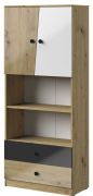 Schrank Sirte 04, Farbe: Eiche / Weiß / Schwarz Hochglanz - Abmessungen: 190 x 80 x 40 cm (H x B x T)
