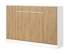 Schrankbett horizontal | Klappbett | Wandbett | Liegefläche 120 x 200 cm | Einzelbett | Farbe: Eiche / Weiß | inkl. Lattenrost | 2 Ablageflächen | Nalut 11