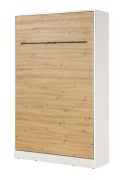 Schrankbett vertikal | Klappbett | Wandbett | Liegefläche 120 x 200 cm | Einzelbett | Farbe: Eiche / Weiß / Schwarz | inkl. Lattenrost | 3 Ablageflächen | Nalut 08