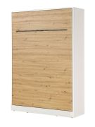 Schrankbett vertikal | Liegefläche 140 x 200 cm | Klappbett | Wandbett | Einzelbett | Farbe: Eiche / Weiß / Schwarz | inkl. Lattenrost | 3 Ablageflächen | Nalut 09