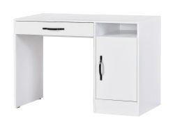 Schreibtisch mit Schublade | 120 x 50 x 81 cm | Farbe: Weiß / Schwarz | 1 Tür | 3 Fächer | Metallgriffe | 1 Einlegeboden | Nalut 04