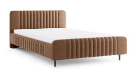 Doppelbett | Liegefläche 160 x 200 cm | inkl. Lattenrost | Braun | Stoffbezug | schwarze Holzbeine | Gästebett | Belladere 12