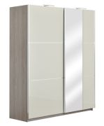 Schiebetürenschrank / Kleiderschrank Sabadell 10, Farbe: Eiche / Beige Hochglanz - 222 x 179 x 64 cm (H x B x T)