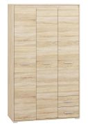Drehtürenschrank / Kleiderschrank Mochis 01, Farbe: Sonoma Eiche hell inklusive 3 Farbeinsätzen - Abmessungen: 200 x 120 x 50 cm (H x B x T), mit 3 Türen, 2 Schubladen und 6 Fächern