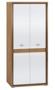 Drehtürenschrank / Kleiderschrank Tempe 01, Farbe: Nussfarben / Weiß Hochglanz, Fronteinsatz: Nussfarben - Abmessungen: 203 x 92 x 62 cm (H x B x T), mit 2 Türen und 3 Fächern