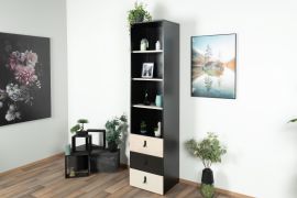 Jugendzimmer - Schrank Aalst 06, Farbe: Eiche / Creme / Schwarz - Abmessungen: 190 x 45 x 40 cm (H x B x T)
