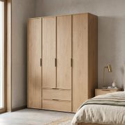 Drehtürenschrank / Kleiderschrank | Griffe aus Metall | 1 Kleiderstange | 2 Schubladen | Eiche Cremona | 180,5 x 53 x 220 cm | 10 Fächer