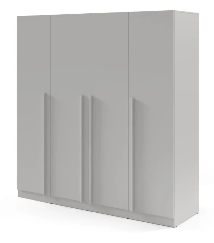 Kleiderschrank | Drehtürenschrank | 4-türig | 200 x 61 x 210 cm | Farbe: Platingrau | 3 Kleiderstangen | 7 Fächer | ABS-Kanten | Edegem 01