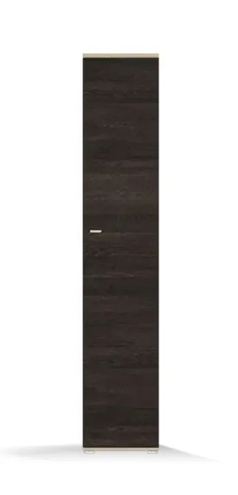 Drehtürenschrank / Kleiderschrank | 201 x 40 x 51 cm | Eiche / Esche | Mourne 02 | 1 Türe | 2 Fächer | dunkle Front | schmale Griffe silberfarben