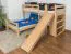 Etagenbett / Spielbett Phillip Buche massiv natur mit Rutsche und Regal, inkl. Rollrost - 90 x 200 cm, teilbar