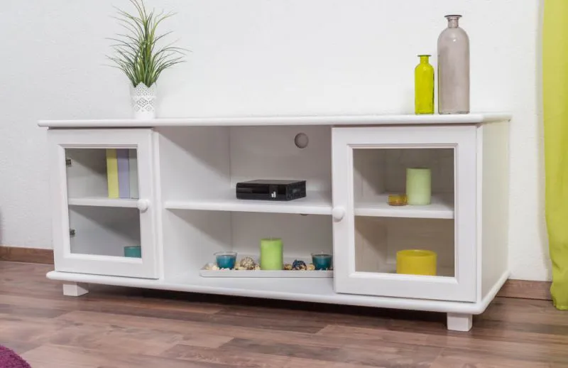 TV-Unterschrank Kiefer Vollholz massiv weiß lackiert 004 - Abmessung 55 x 136 x 47 cm  (H x B x T)
