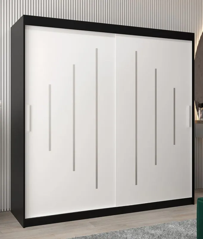 Schiebetürenschrank / Kleiderschrank Pilatus 05, Farbe: Schwarz / Weiß matt - Abmessungen: 200 x 200 x 62 cm (H x B x T)