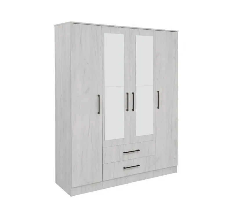 Drehtürenschrank / Kleiderschrank Sidonia 07, Farbe: Eiche Weiß - 200 x 164 x 53 cm (H x B x T)