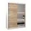 Schiebetürenschrank / Kleiderschrank Jan 03B mit Spiegel, Farbe: Weiß matt / Eiche Sonoma - Abmessungen: 200 x 150 x 62 cm ( H x B x T)