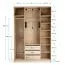 Falttür / Kleiderschrank | Farbe: Beige / Eiche | 3 Schubladen | 1 Hosenhalter | inkl. LED-Beleuchtung mit Bewegungssenor | 160 x 60 x 240 cm