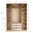 Falttür / Kleiderschrank | Farbe: Beige / Eiche | 3 Schubladen | 3 Kleiderstangen | 175 x 60 x 240 cm | inkl. LED-Beleuchtung | Soft-Close | Griffe: Metall