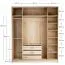 Falttür / Kleiderschrank | Farbe: Beige / Eiche | 3 Schubladen | 3 Kleiderstangen | 200 x 60 x 240 cm | inkl. LED-Beleuchtung | Soft-Close-Funktion