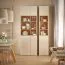 Vitrinenschrank | 2 Glastüren | Farbe: Beige | inkl. LED-Beleuchtung | 12 Fächer | Griffe: Eiche | Maße: 70 x 42 x 206 cm | Soft-Close-Funktion