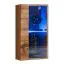 Moderne Wohnwand mit blauer LED-Beleuchtung Volleberg 20, Farbe: Eiche Wotan - Abmessungen: 120 x 210 x 40 cm (H x B x T), mit drei Hängevitrinen