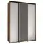 Schiebetürenschrank Mina in Weiß/Eiche, Front aus laminierter Platte, Anti Staubbürsten, Schwarze Lamellen, schwarzer Stahlgriff, 235,2 x 170 x 60 cm
