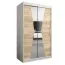 Schiebetürenschrank / Kleiderschrank Naranco 02 mit Spiegel, Farbe: Weiß matt / Eiche Sonoma - Abmessungen: 200 x 120 x 62 cm ( H x B x T)