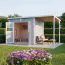 Gartenhaus | Grundfläche: 6,84 m² | Hellgrau lackiert | Gerätehaus | 19 mm Elementgartenhaus | Gartenhaus inkl. Schleppdach | inkl. Fußboden | Flachdach | Freiberg 02