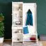 Weiße Garderobe mit Spiegel Kiefer Vollholz 28B, 200 x 125 x 41 cm, mit 2 Schubladen, 6 Fächern, 1 Ablage und 5 Haken, inklusive Beleuchtung