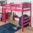 Hochbett 90 x 190 cm, "Easy Premium Line" K22/n, Buche Massivholz rosa lackiert, teilbar